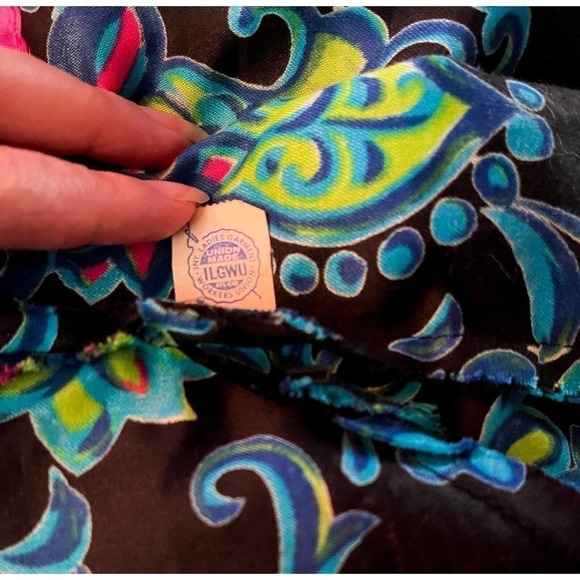 Alice Polynesian Womens Nehru Tiki Jacket Blue Floral Zip Up Mandarin Vintage M - Picture 11 of 12